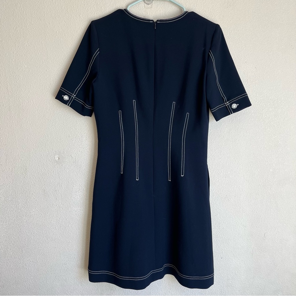 Veronica Beard Mikel Short-Sleeve Button-Front Dress Navy Blue Size 4 - Picture 8 of 12
